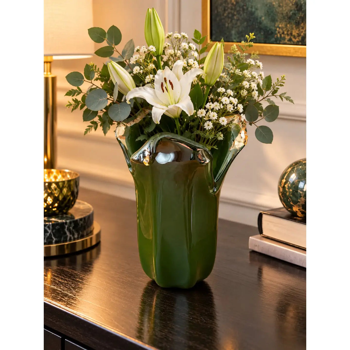 Vaso Tulipano - Mellemstor vase i grøn Murano-glas
