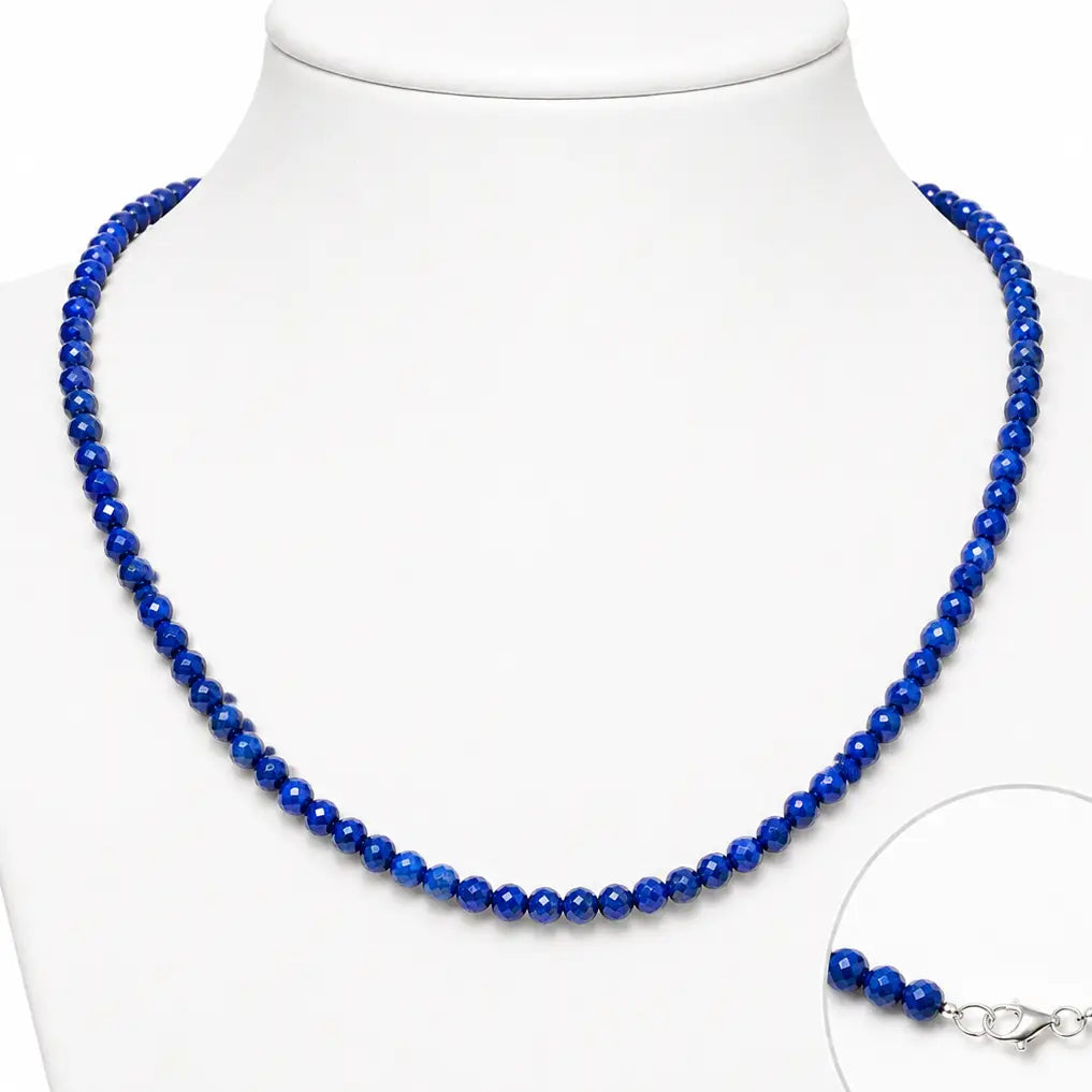 Lapislazuli krystalhalskæde, 925 sølvlås, L ca. 45 cm