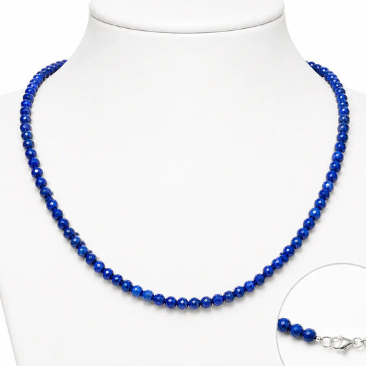 Lapislazuli krystalhalskæde, 925 sølvlås, L ca. 45 cm