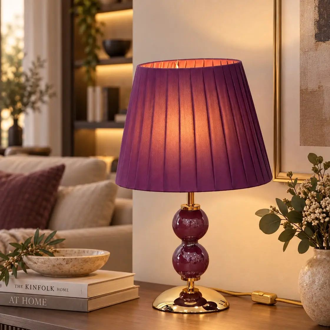 Lille Elizabeth-lampe i lilla med lilla lampeskærm - H 50 cm