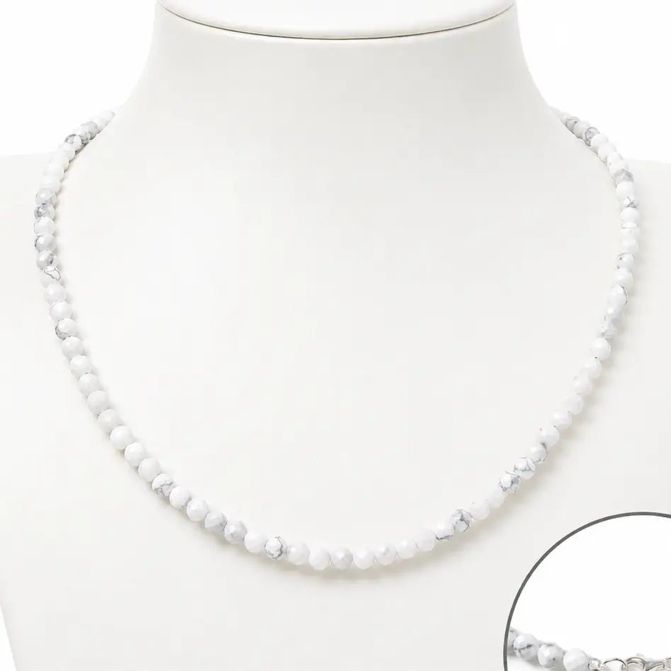 Howlit-krystalhalskæde, 925 sterling sølvlås, L ca. 45 cm