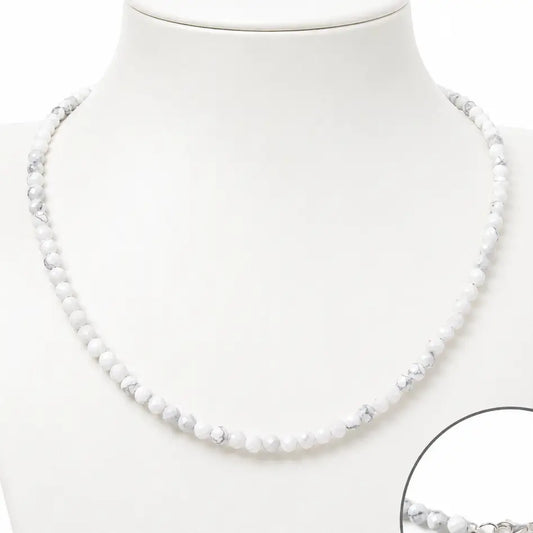 Howlit-krystalhalskæde, 925 sterling sølvlås, L ca. 45 cm