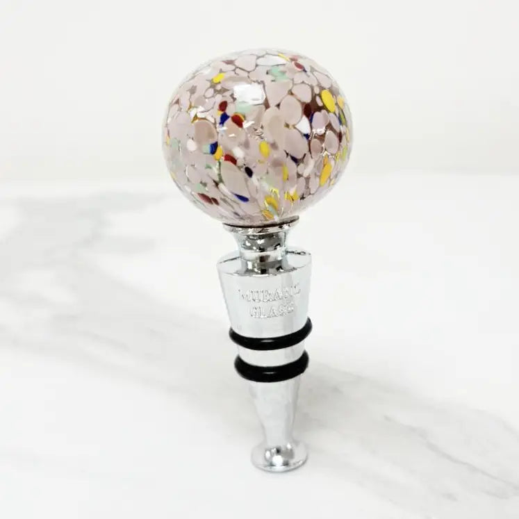 Lilla/ multifarvet prop til vinflasker i Murano-glas