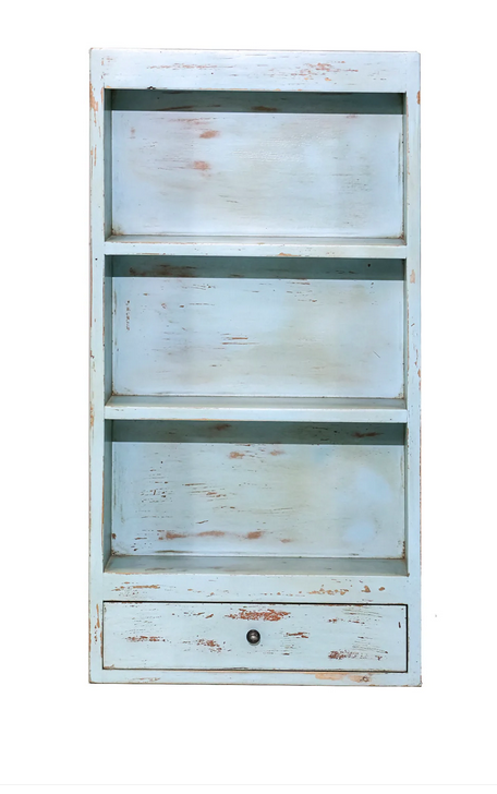 Vægreol med Skuffe af Genbrugt Træ, Blå eller Grøn