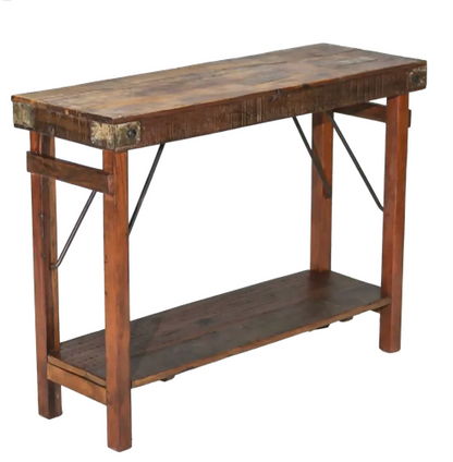 Konsolbord i Genbrugstræ med Hylde – Rustikt