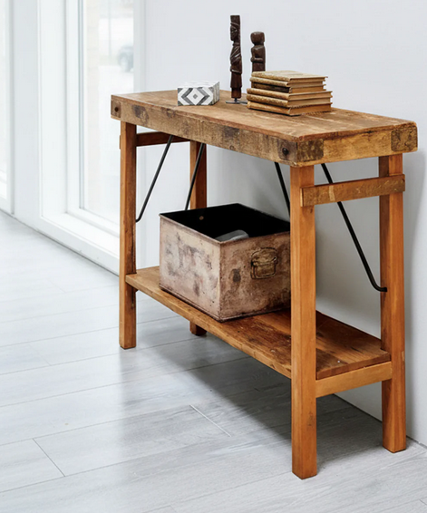 Konsolbord i Genbrugstræ med Hylde – Rustikt