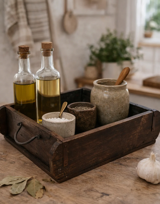 Sort træbakke – unik Bakke i Genbrugstræ