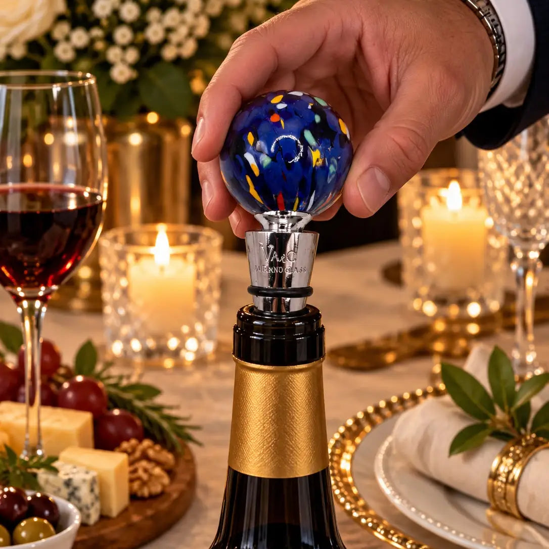 Blå prop til vinflasker i Murano-glas