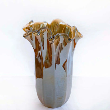 Vaso Fazzoletto, khaki, i Murano-glas - H 31 cm.