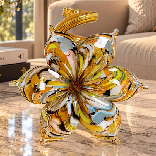 Blomst med 6 kronblade, multifarvet glaslysestage i Murano-orange