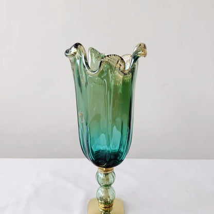Vaso Venezia, medium, i grøn glasmasse med guldbund - H 37 cm