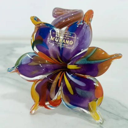 Blomst med 6 kronblade, lilla glasstage i Murano-glas