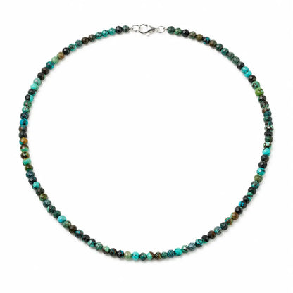 Chrysokoll krystalhalskæde, 925 sølvlås, L ca. 45 cm