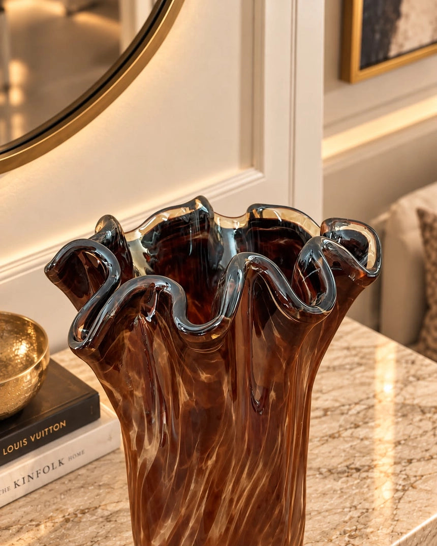Vaso fazzolett, vase  i Murano-glas H 31 cm.