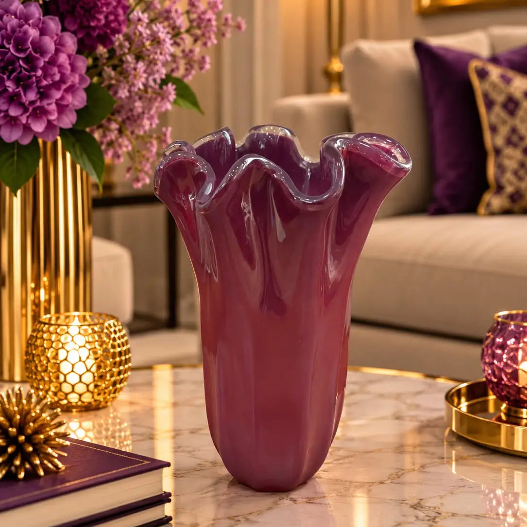 Vaso fazzolett, Stor lilla vase i Murano-glas . H 31 cm.
