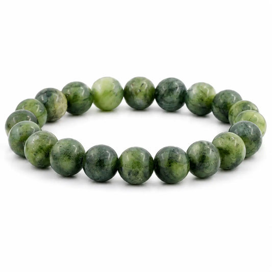 Grønt serpentin-jade, armbånd med perler L 18,5 cm