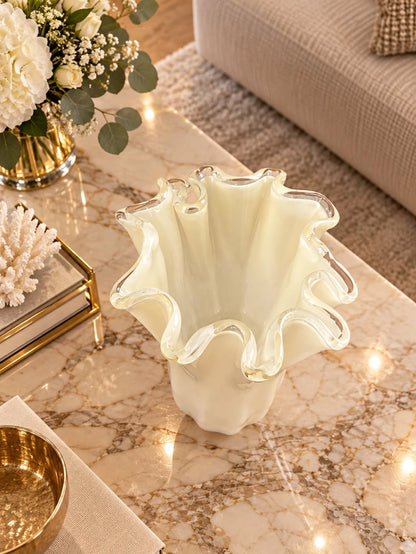 VasoFazzoletto- stor -  i elfenbenfarvet Murano-glas - H 31 cm