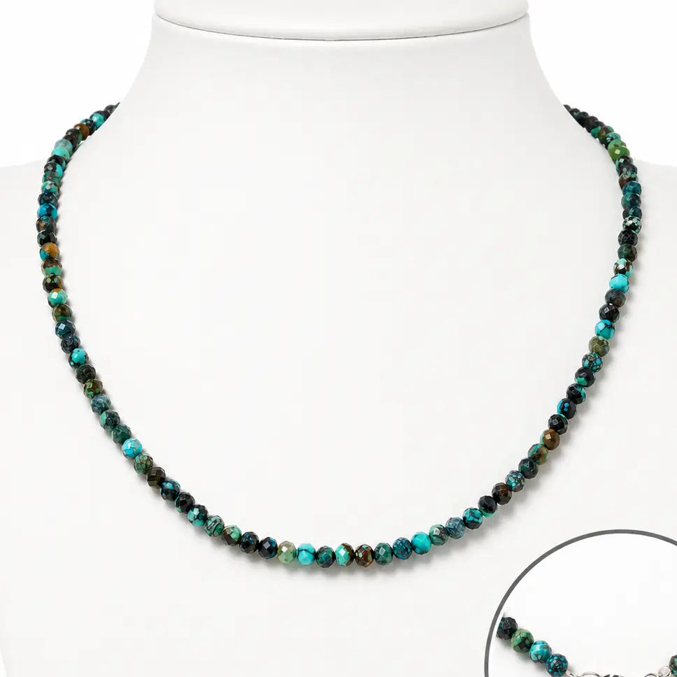 Chrysokoll krystalhalskæde, 925 sølvlås, L ca. 45 cm