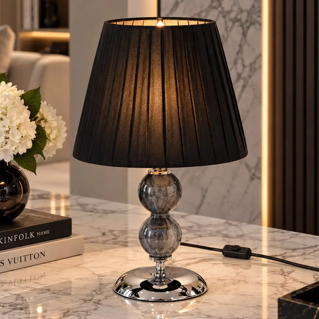 Lille Elizabeth-lampe i grå og sort wengé med sort lampeskærm - H 50 cm