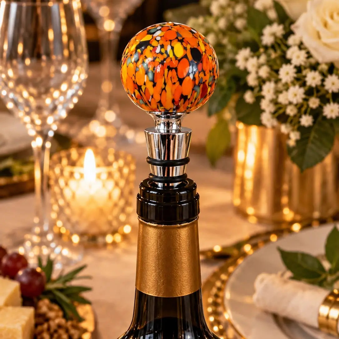 Orange prop til vinflasker i Murano-glas