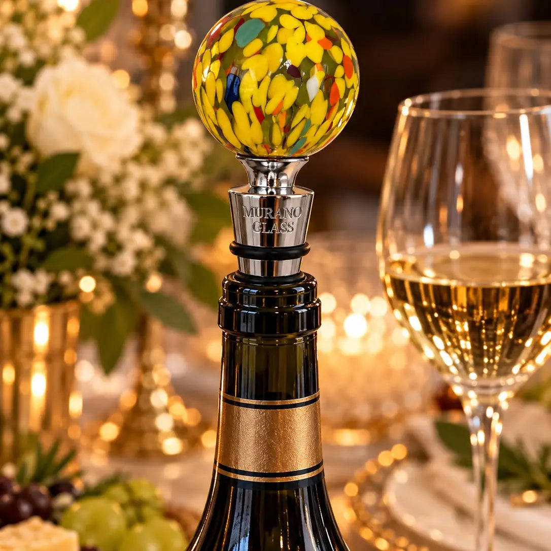 Gul prop til vinflasker i Murano-glas