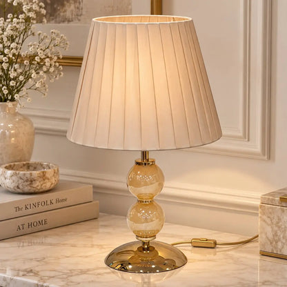 Lille Elizabeth-lampe i guld med beige lampeskærm - H 50 cm