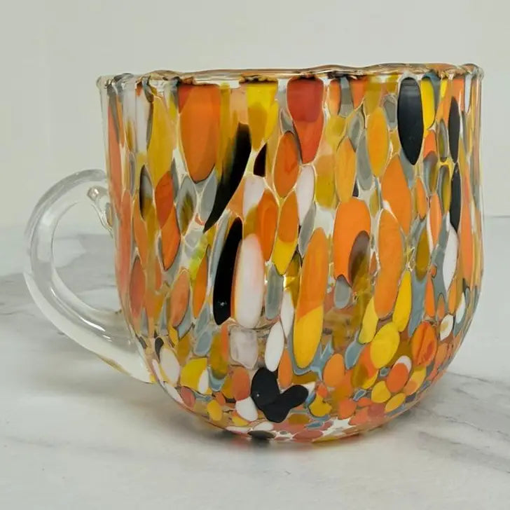 Multifarvet orange cappuccino-kop i Murano-glas