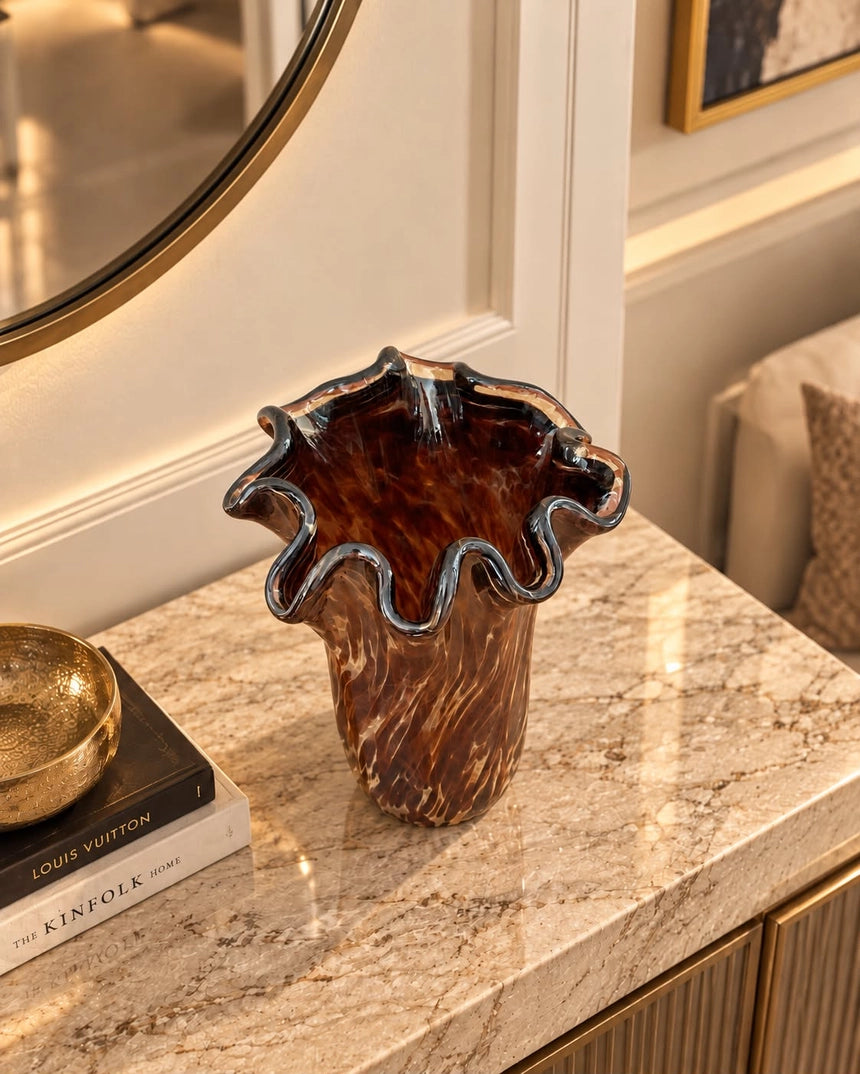 Vaso fazzolett, vase  i Murano-glas H 31 cm.