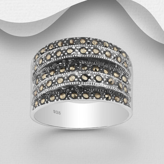 SILVER RING DECORATED WITH MARCASITE