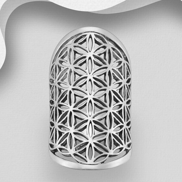SILVER FLOWER OF LIFE RING B